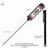 DAIHAN® Pocket Clip Digital Thermometer “T9307”, Pen-Shape, L.125mm NTC-Probe Type With Protective Plastic Sleeve/Pocket Clip, -50℃+300℃, 0.1/1.0℃ Divi., 포켓형 디지털 온도계(포켓 클립형)