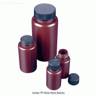 Azlon® PP Amber Large-neck Bottle, Heavy-duty, 60~2,000㎖ With Screwcap, Autoclavable, 125/140℃ Chemical Resistance, PP 갈색 광구병