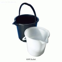 Azlon® HDPE Bucket, Moulded Graduations, White & Black, 10.5 & 17LitWith Handle Grip & Spout Guide, - 50℃~+105/120℃ , HDPE 버켓, 눈금부