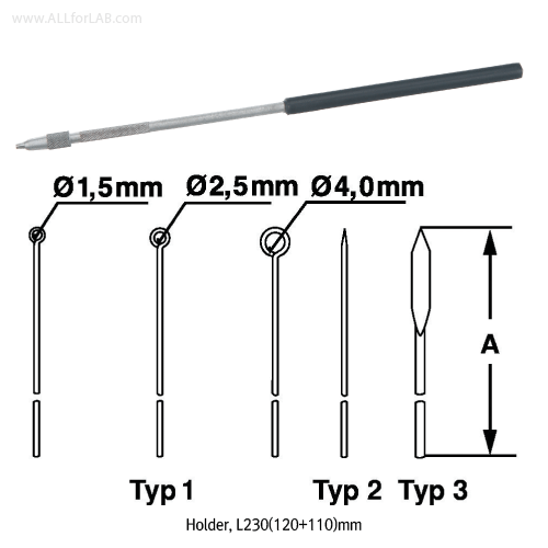 Bochem® High Grade Aluminium Holder and Stainless-steel Loop·Needle·Lancet Suitable for Inoculating, 고품질 알루미늄 홀더와 스텐 루프·니들·란셋