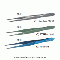 Bochem® Forceps, High Grade Stainless-steel·PTFE-coated·Titan, L105~200mm With Sharp & Ridged Tip, 스텐·PTFE코팅·티타늄-포셉/핀셋, 비자성/비부식