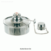 Bochem® Premium Stainless-steel Alcohol Burner Set, Adjustable Wick & Flame, 150㎖ With 1mm Cotton Wick & Looped Lid, Φ85×h65mm, 비자성 스텐 알코올 버너/램프