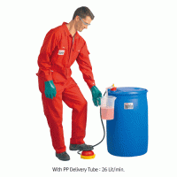 Burkle® PP Foot Pump, with Telescopic Immerse-tube, 12 & 26 Lit/min.With PVC Universal Adapter for Container Opening Φ30~70mm, Immerse Tube-Adjustable, 140℃, , PP 풋 펌프