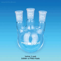 SciLab® Premium 3×Joint Neck Round Bottom Flask, DURAN-glass,100~5,000㎖ With ASTM & DIN Joint, 20° Angle or Vertical Side Necks, Boro-glass 3.3, 3구 플라스크