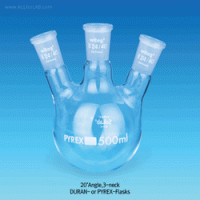 SciLab® Premium 3×Joint Neck Round Bottom Flask, DURAN-glass,100~5,000㎖ With ASTM & DIN Joint, 20° Angle or Vertical Side Necks, Boro-glass 3.3, 3구 플라스크