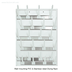 SciLab® Wall-mounting PVC & Stainless-steel Drying Rack, Adjustable 24-Place With 24 Removable Pegs, 60×h90cm, 벽걸이형 초자건조대