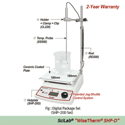 SciLab® 380℃ Standard Analog & Digital Hotplate “WiseTherm® SHP-A” & “WiseTherm® SHP-D”, Ceramic-Coated Plate With High Temp Uniformity, 180×180- or 260×260-mm Plate, CE Certified, with Certi. & Traceability 아날로그 & 디지털 정밀 가열판, 우수한 온도균일성 & 경제성, 세라믹 코팅 플레이트