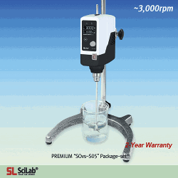 SciLab® PREMIUM Hi-Speed Overhead Stirrer “SOvs-S05”, with Hi-Capacity BLDC-motor, 2:1, Max. 3,000rpm with Torque(Ncm)- / Viscosity(mPas)- / Temperature(℃)-Real Time Display, Optional Remote Control, 50,000mPas 프리미엄 고속 교반기, 저/중점도용, 고사양 BLDC-motor, 토크- / 점