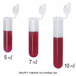 Wisd PP 5~10㎖ Multi-use Centrifuge Tube, with Integral Snap Cap and Round BottomMade of Polypropylene(PP), with Flat Top & Graduation, PP 다용도 원심관 튜브