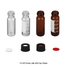 SciLab® 13-425 Screwtop 4㎖/Φ15×45 Autosampler Vial, with Black PP Cap & Septa “Pack-Set” Clear & Amber, for Chromatography, Boro-glass 5.1, 4㎖ 스크류탑 바이알 세트