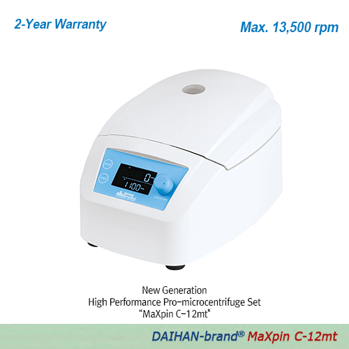 DAIHAN® 12-Place Premium Pro-microcentrifuge Set “CF-12”, Max. 13,500rpm, 12,225×g With Aluminum Die Casting Lid & Electronic Lid Lock System, Autoclavable PP Fixed Angle Rotor for 12×0.2-/0.5-/1.5-/2.0-㎖ Tubes 프로-마이크로 원심분리기, 전자식 안전 도어 잠금 시스템, 앵글 로터 포함, 0