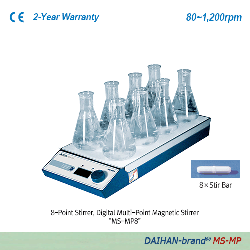DAIHAN® Digital Multi-point Magnetic Stirrer “MS-MP”, 4 & 8-Points, Max. 500㎖ per point, 80~1,200 rpm With Permanently Brushless Motor(BLDC), digital feedback control, Digital LCD, Synchronous Operation, with Certi. & Traceability 4 & 8-멀티포인트 디지털 자력교