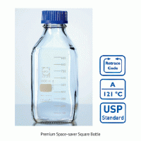 DURAN® Premium Space-saver Square Bottle, Ideal for Culture & Storage, 100~1,000㎖ With Screwcap & Pouring Ring, GL32 & 45 4각 랩바틀