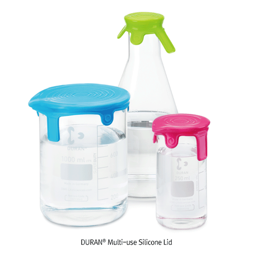 DURAN® Multi-use Silicone Lid, for Beakers, Cylinders, Flasks &c., -40+180℃, with Identifiable 3 Colors, S·M·L-sizeIdeal for Sealing & Covering a Variety of Lab Containers, Autoclavable, 범용 실리콘 커버