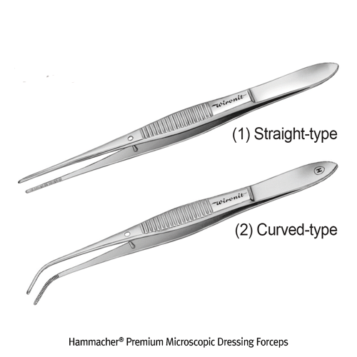 Hammacher® Premium Microscopic Dressing Forceps, WironitTM Non-magnetic/Rust-free Stainless-steel, Medicaluse Very Delicate, with Ridged-Tip, L105~130mm, 프리미엄 마이크로스코픽 포셉/핀셋, 독일제 의료용, 비자성/비부식 특수스텐