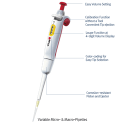 VITLAB® Premium Variable Micro- & Macro-Pipettes, with Calibration Function, 0.5㎕~1000㎕, 5 & 10㎖ With Ergonomic Shape and Simple Operation, 프리미엄 가변형 마이크로- & 매크로- 피펫