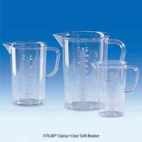 VITLAB® SAN Glassy-Clear Handled Beaker, with Mould Scale, 250~3,000㎖ Suitable for Foodstuff, DIN/ISO, -20℃+95℃, SAN 완전 투명 비커, 손잡이형