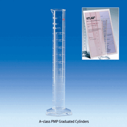 VITLAB® A-class PMP Red Printed- & Raised-Graduation Cylinder, with Certificate, 10~2,000㎖ Crystal-clear, with Ring Marks, DE-M marked, 0℃~150℃, 투명 PMP실린더, A-급 보증서 포함