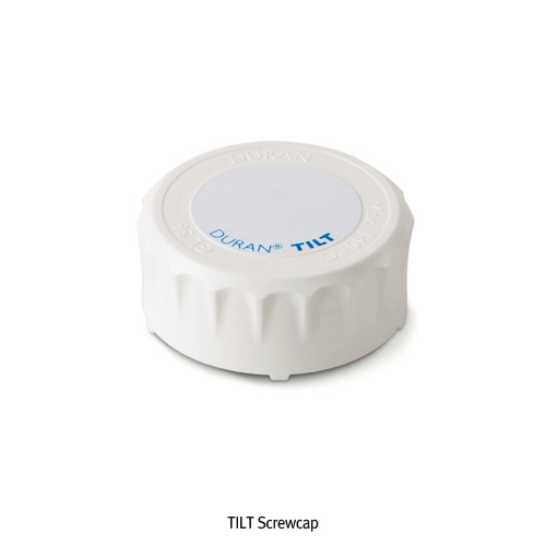 DURAN® TILT GL56 Media Bottle, Unique 45° TILT Position, 500㎖ With White GL56 PP Screwcap, 2-positioned Bottom, Boro-glass 3.3, GL56 틸트 바틀