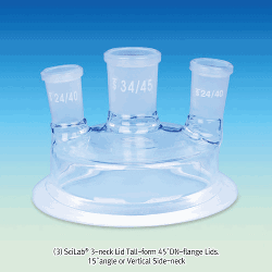 1 ~ 5 Necks DURAN-glass 45°DN-Standard Flange Lid, for Reaction Vessels, 14/23, 24/40, and 34/45With Perfect Compatibility, Chemical & Heat-Resistant, 45° DN- 표준 플랜지 반응조 뚜껑, 완벽한 호환성