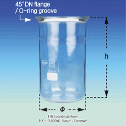 100~20,000㎖ DURAN-glass Flat-bottom Vacuum/Pressure Reaction Vessel, 45°DN-Flange with O-Ring Groove With Perfect Compatibility, 0.5~2.5 bar, 평저 진공/압력 반응 베셀, O-링 홈부, 완벽한 호환성 표준화 규격