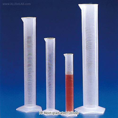 Kartell® PP Graduated Cylinder, Class B, Pentagon-base, Autoclavable, 10~2,000㎖ With Mould- & Blue Print-Graduation, ISO/DIN, -10℃+125/140℃, PP 메스실린더, B-급