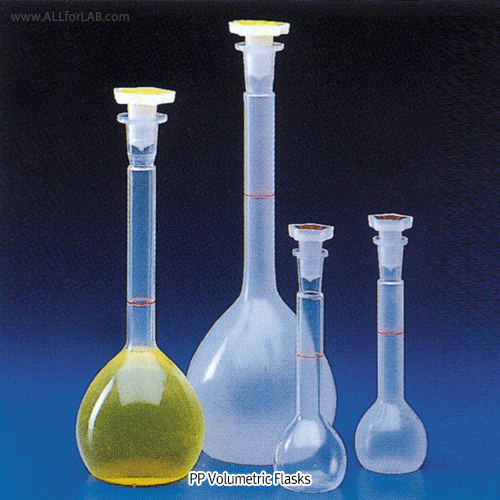 Kartell® PP B-Class Volumetric Flask, with GL Screwcap & Joint Stopper, DIN/ISO, 25~1,000㎖ With Ring-marked, -10℃+125/140℃, PP 메스/용량 플라스크, GL 스크류 캡식 & 조인트 스토퍼식