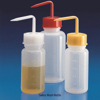 Kartell® PE Safety Wash Bottle, Graduated, Wide neck, Non-autoclavable, 250 & 500㎖ With GL45 Color-coded Screwcap, -40℃+80/90℃, PE 안전 광구 세척병
