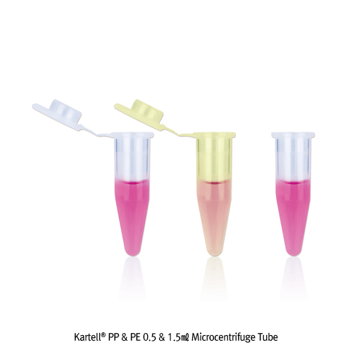 Kartell® 0.5 & 1.5㎖ Microcentrifuge Tube, PP & PE, with Snap Cap·Writing Area, -175℃ in Gas Ideal for Sample Analysis, Eppendorf & Beckman Types, 11,000 RCF, 마이크로 원심관