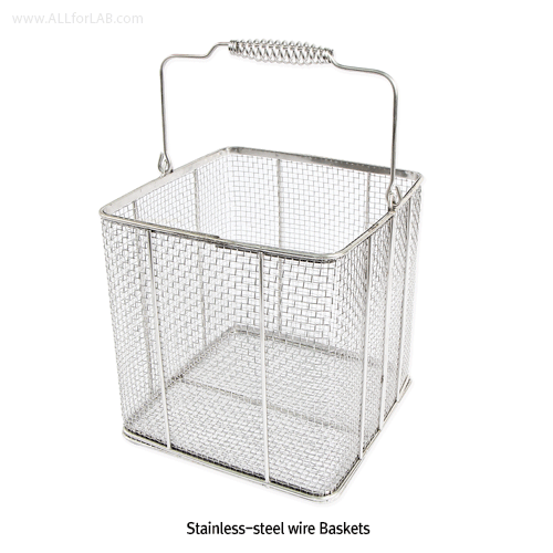 SciLab® Stainless-steel Wire Basket, with Folding Handle, 2.7~27 Lit For Cleaning·Storage·Transfer, 사각 와이어 바스켓, 접이식 핸들형