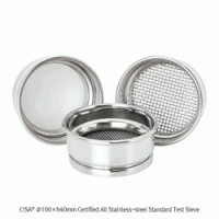 CISA® Φ100×h40mm Premium Certified All Stainless-steel Standard Test Sieve, with WORKS CERTIFICATE & Wire Mesh-holes(■) With Serial-number, Multi-Use/-Function, 정밀 표준망체, 개별“ 보증서” 포함