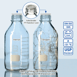 DURAN® GL45 High Pressure/Vacuum Bottle Standard and Safety Coated, -1~+1.5bar Resist., 100~1,000㎖ Ideal for Safe Working Under Pressure or Vacuum, with Blue Graduation, without Cap, Boro-glass 3.3, GL45 진공/압력 바틀, 캡 별도