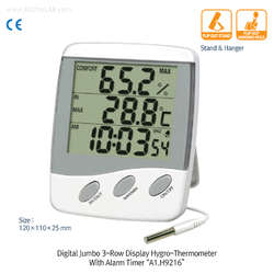 DAIHAN® 2- & 3-row Jumbo Display Thermo-Hygrometer “H9213” & “H9216”, for Indoor/Outdoor, ℃/℉ & R.H% With 3m Cord/Probe, Memory Recalling, -50℃+70℃, 20~99.9% R.H, 0.1 Divi, 2 & 3열 실내ㆍ외 온습도계