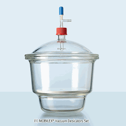 DURAN® Hi-grade MOBILEX® Hi-Vacuum Desiccators Set, O-mbar Vacuum, id Φ15~30cmWith Porcelain Plate & Safety PTFE Screw Cock, 고진공 데시케이터 세트, 중판포함