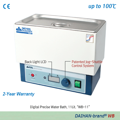 DAIHAN® Digital General Purpose Water Bath “WB” , Digital Fuzzy Control System, 6·11·22 Lit, up to 100℃, ±0.1℃With Stainless-steel Flat Lid, Back Light LCD, with Certi. & Traceability, 정밀 범용 항온수조, 디지털 퍼지 제어 시스템, 스텐리스 스틸 리드 포함