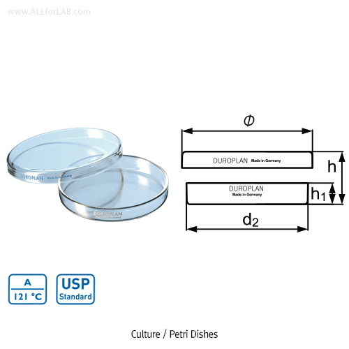 DURAN® DUROPLAN® Heavy-duty Boro-glass Petri Dish, USP, Φ60~Φ150 mm Autoclavable, Boro-glass 3.3, DIN, 고품질 컬처 디쉬