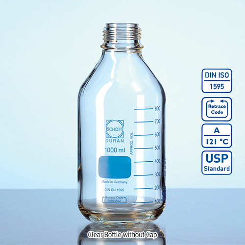 DURAN® GL45 High Pressure/Vacuum Bottle Standard and Safety Coated, -1~+1.5bar Resist., 100~1,000㎖ Ideal for Safe Working Under Pressure or Vacuum, with Blue Graduation, without Cap, Boro-glass 3.3, GL45 진공/압력 바틀, 캡 별도