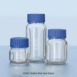 DURAN® GLS80 3 Baffled Wide Neck Bottle, with Cap & Pouring Ring, 250~1,000㎖ With Graduation & id Φ80mm Screwcap, Ideal for Mixing, GLS80 배플 쉐이킹 바틀