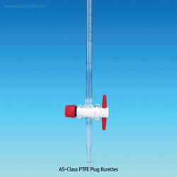 “witeg” AS-Class PTFE Plug Burette, with Conformity Certified, Blue Fine-graduation With -PTFE-plug, with Batch certificate Serial No. for Traceability, AS급 PTFE Plug 뷰렛