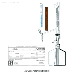 “witeg” Premium AS-Class Automatic Buret, with Batch Certificate, with 2Lit Bottle, Clear & Amber, 10·25·50㎖ With PTFE-Needle Valve & Intermediate Stopcock, DIN/ISO, AS급 자동뷰렛, 셋트, 중간코크부착형, 병 포함