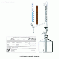 “witeg” Premium AS-Class Automatic Buret, with Batch Certificate, with 2Lit Bottle, Clear & Amber, 10·25·50㎖ With PTFE-Needle Valve & Intermediate Stopcock, DIN/ISO, AS급 자동뷰렛, 셋트, 중간코크부착형, 병 포함