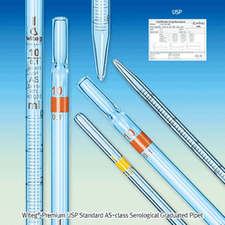 “witeg” Premium USP Standard AS-class Serological Graduated Pipet, 1~10㎖ With Batch Certificate, ASTM E, Amber Stain Scale & Color-code, DIN/ISO, USP 표준 피펫