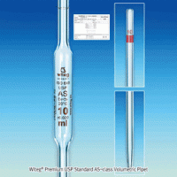 “witeg” Premium USP Standard AS-class Volumetric Pipet, with Batch Certificate, 0.5~100㎖ ASTM E, with Amber Stain Scale & Color-code, DIN/ISO, USP 표준 볼류메트릭 피펫