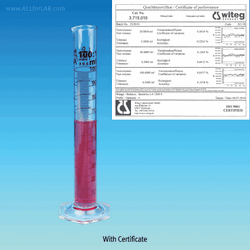 “witeg” Premium A-class ASTM/USP and DIN/ISO Batch Certificated Graduated Cylinder, Tall-form, 5~2,000㎖ With Spout-Amber Stain Scale·Hexagonal Base·DURAN Glass 3.3·DE-M marked, DIN & ASTM 표준 메스실린더, 배취보증서, 갈색침투눈금