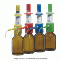 “witeg” MINISPENSOR Micro-Bottle Top Dispenser, 50~2,000㎕, 2 Fixed Micro-volume Dispensing Ideal for Long & Repeat Pipetting, 4-colored Models, GL28/GL32 Adapters, 마이크로 디스펜서, 2-용량 고정식