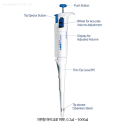 “witeg” WITOPET professional Adjustable Micropipettor, with Color-code & Digital Display, 0.2㎕~5000㎕ Suitable for All Brand Pipettor Tips, Autoclavable, DIN/ISO, 정밀 가변형 마이크로 피펫터