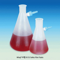 “witeg” DIN 29/32 Safety Filter Flask, PP, with Detachable PP Connector, 500 & 1,000㎖ For id Φ8-9mm Flexible Hose, Narrow Mouth, Max 0.5bar, -10℃+125/140℃, PP 안전 여과 플라스크