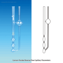 “witeg” Cannon-Fenske Reverse Flow Capillary Viscometer, for Opaque Liquids, ASTM/ISO With Individual Certificate of Calibration, Constant K-value, with 3 Ring Marks, 2 Constants, 역류형 캐논-펜스케 점도계, 불투명 액상용