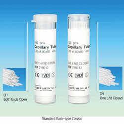 “witeg” Melting Point Capillary Tube, Glass, OD 2.5×L80mm(id approx 2.1) Use a Powdered Sample, 2-Type of (1) Both Ends Open & (2) One End Closed, 융점 측정 모세관