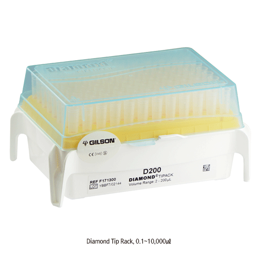 Gilson Diamond Tip, Ideal for Gilson & witeg-pipettors, Made of High-quality Polypropylene, 0.1~10,000㎕ With Bulk·Hinged Rack·Individual Sterile Pack- type, with Graduated Volume Markers, Autoclavable, 길슨 정밀 피펫터 팁